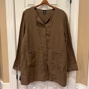 Eileen Fisher 100% Irish Linen Button Down Tunic Jacket in Brown Women’s Large
